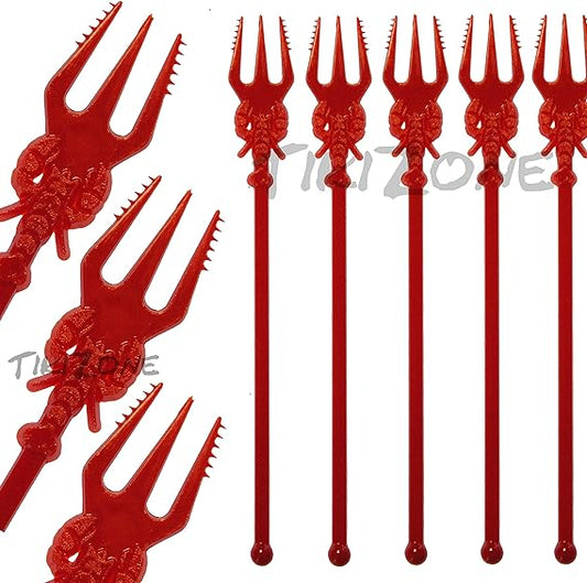 20 Red Plastic Lobster Trident Forks with Serrated Edge