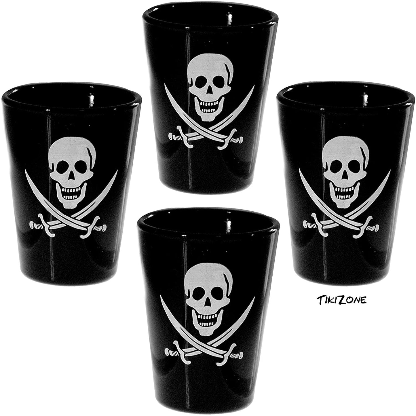 Black Glass Pirate Shot Glasses (4 pack)