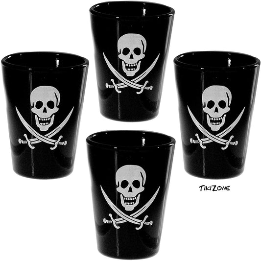 Black Glass Pirate Shot Glasses (4 pack)