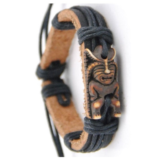 Hawaiian Tiki Charm Leather Bracelet