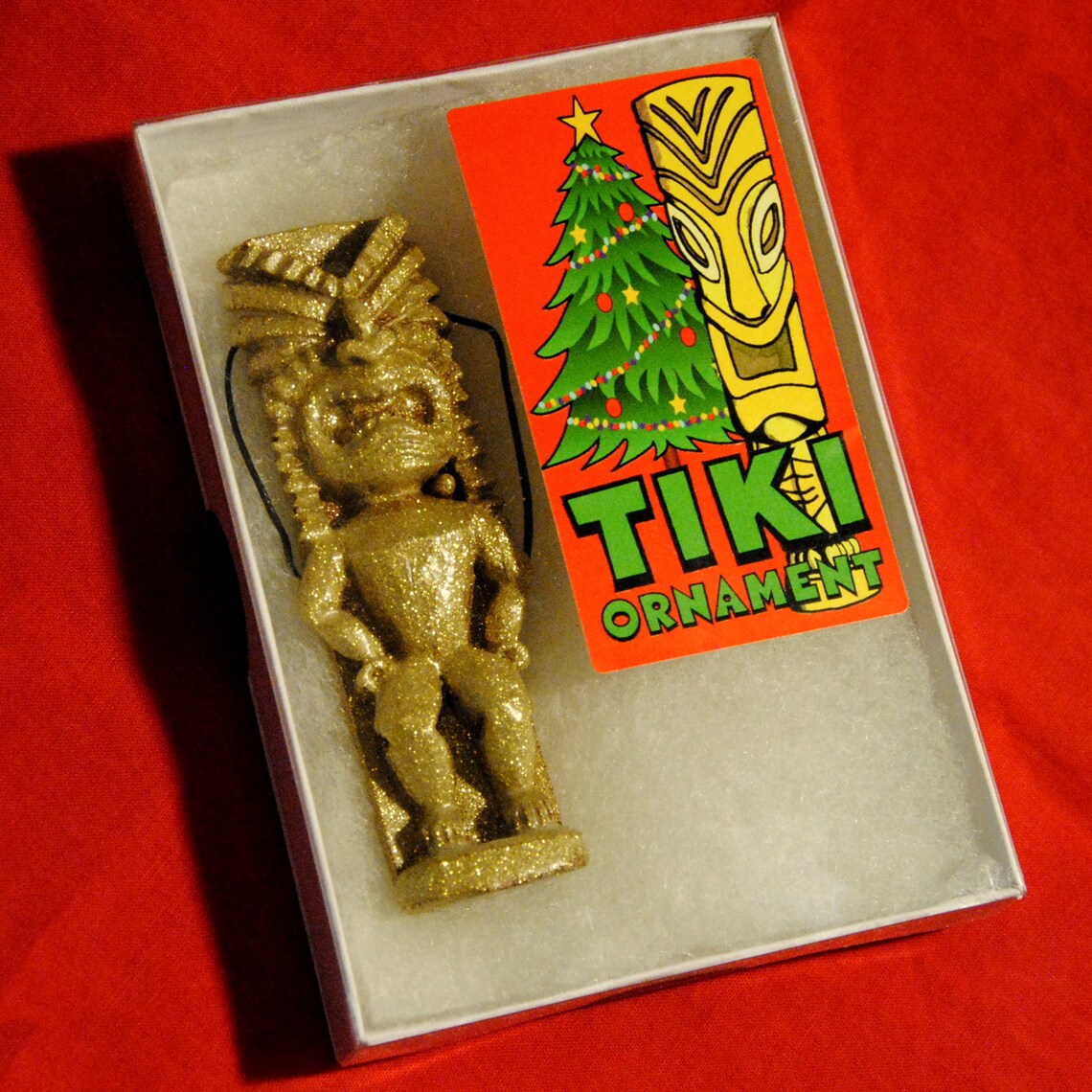 Handmade Tiki God Christmas Tree Ornament, Unbreakable Glitter Hawaiian Holiday Tiki Bar Ornaments Decor