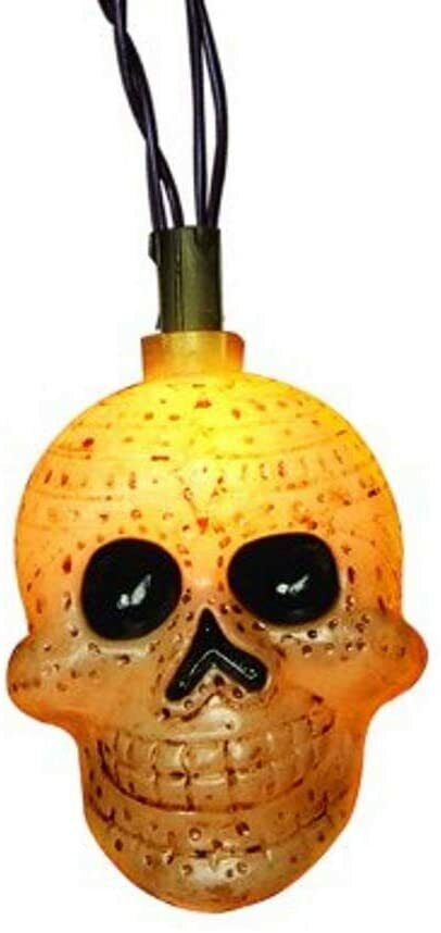Plug In Skull Party Lights, Day of the Dead Skull Light String Set, Halloween
