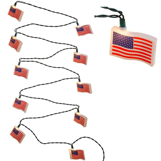 Patriotic 10-Light USA Flag Light Set