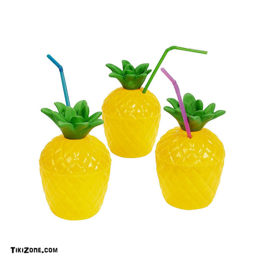 6 Plastic Tiki Pineapple Drink Cups
