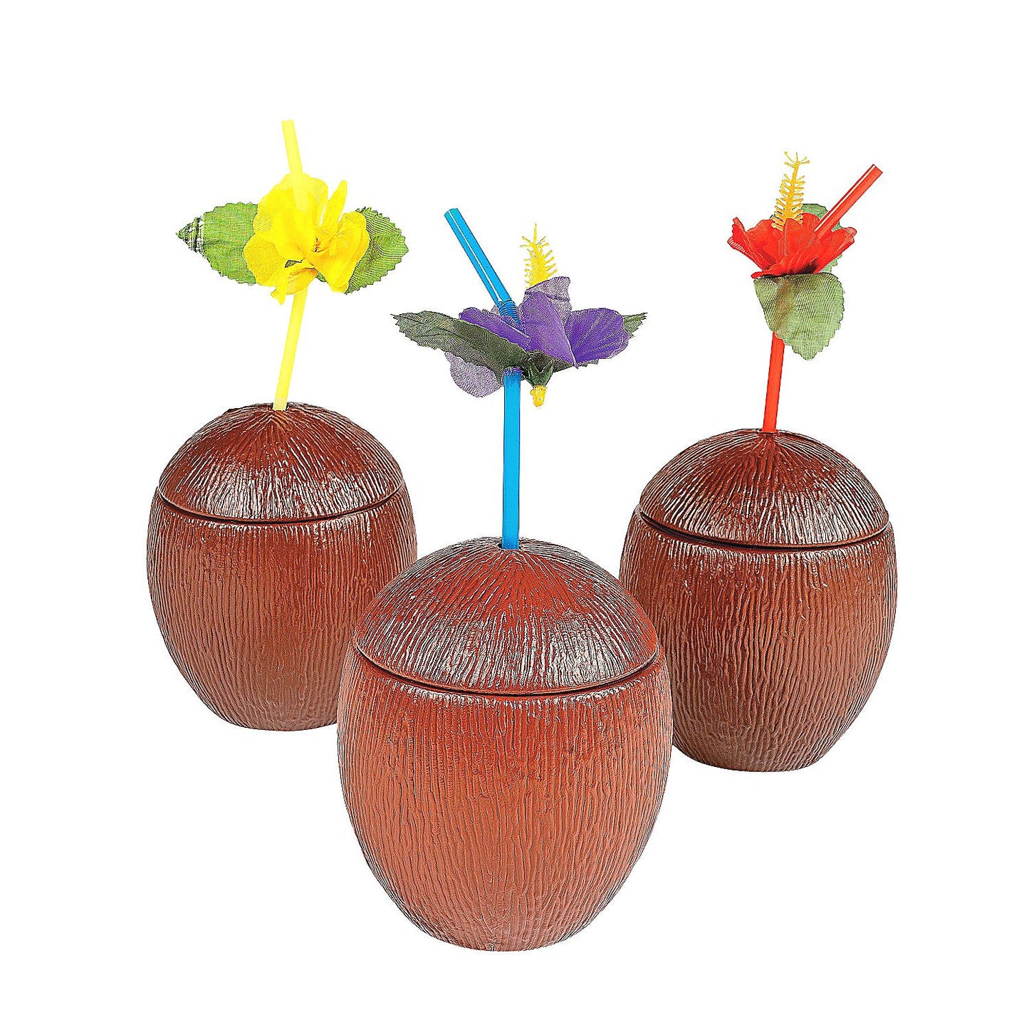 6 Plastic Luau Tiki Coconut Cups