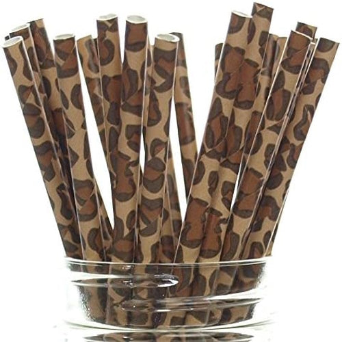 Leopard Print Straws (25 Pack) - Animal Paper Drinking Straws