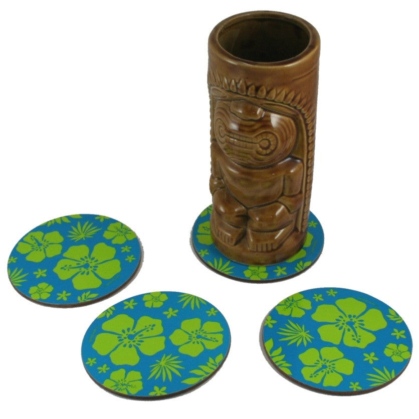 4 Pack of Blue Hawaiian Tiki Bar Coasters