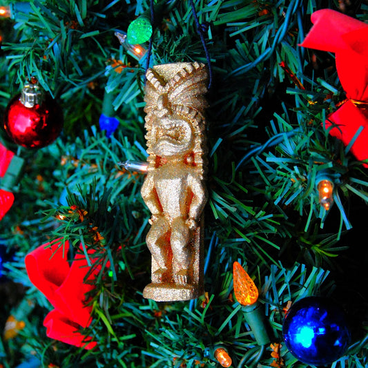 Handmade Tiki God Christmas Tree Ornament, Unbreakable Glitter Hawaiian Holiday Tiki Bar Ornaments Decor